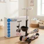 Monopatín Infantil con Asiento, Canasto, Luces LED y Música