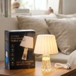 Lámpara de Mesa LED Recargable Pantalla Plisada Blanca