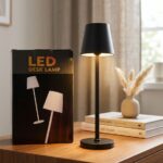 Lámpara de Mesa LED Recargable Negra Táctil 3 Tonos de Luz