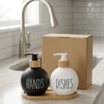 Set de 2 Dispensers de Jabón con Bandeja de Bambú