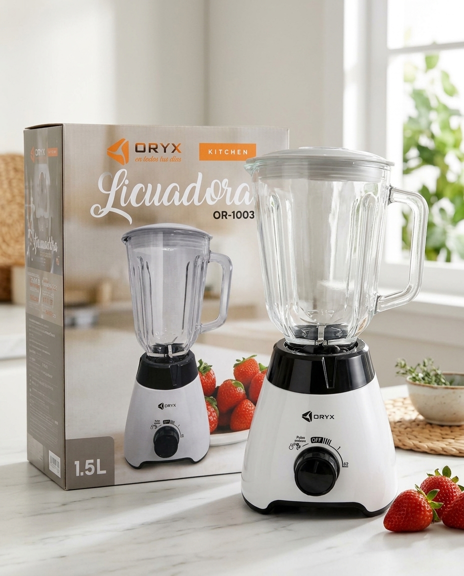 Gemini_Generated_Image_whbf3uwhbf3uwhbf Licuadora de Mesa Oryx 1.5L con Jarra de Vidrio - Imagen 1