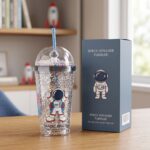 Vaso con Sorbete y Tapa Domo Diseño Unicornio y Astronauta