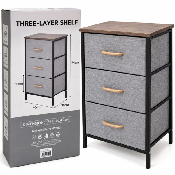 Cajonera Organizadora de 3 Cajones de Tela con Tapa de Madera