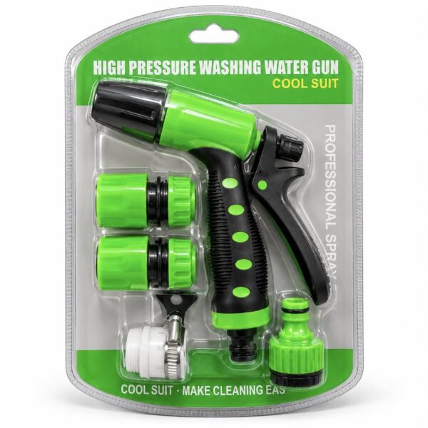 Set de Riego Pistola con Boquilla Regulable, Acoples y Adaptador