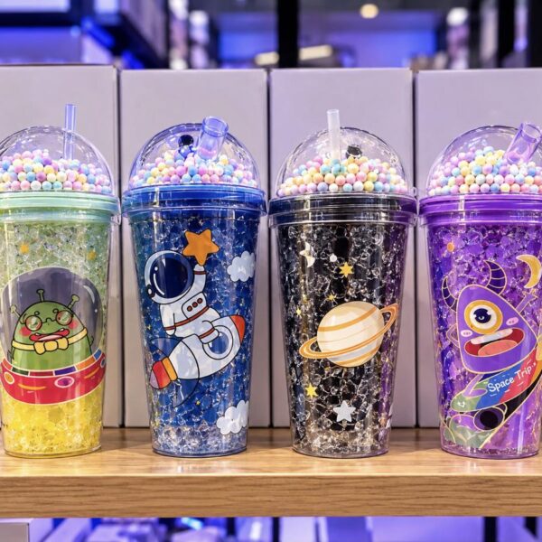 Vaso Infantil con Sorbete y Tapa Domo Diseños Espaciales